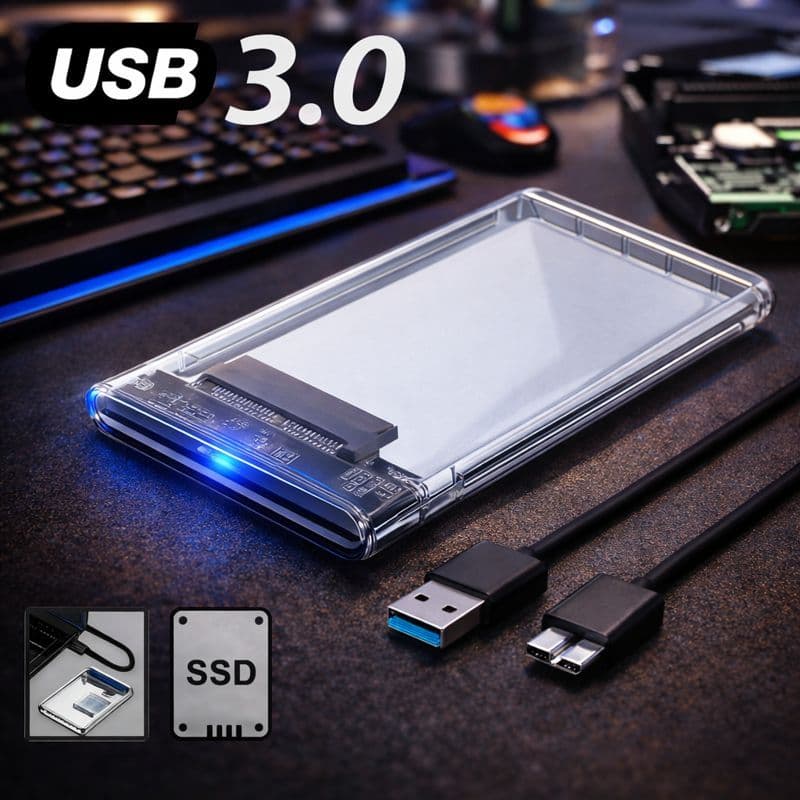 Case Hd Ssd Externo 2.5 Usb 3.0 Flash Transparente Plug Play 6Gbps Pc Notebook Ps4 Xbox One