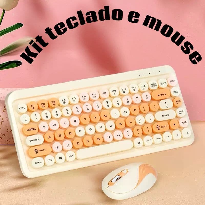 Teclado E Mouse Wireless Sem Fio Usb Teclas silenciosas e arredondadas