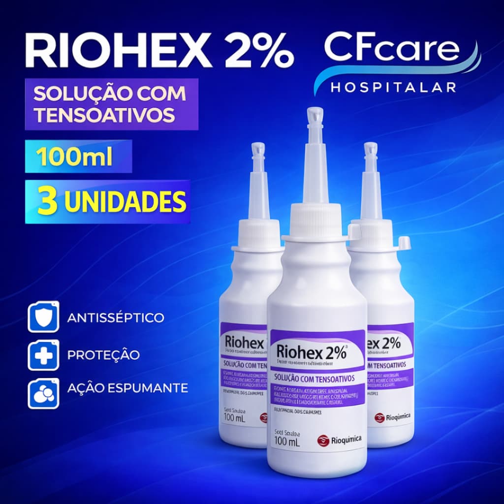 Almotolia 100ml Riohex 2% Clorexidina Degermante - Kit 1 a 3 Unidades