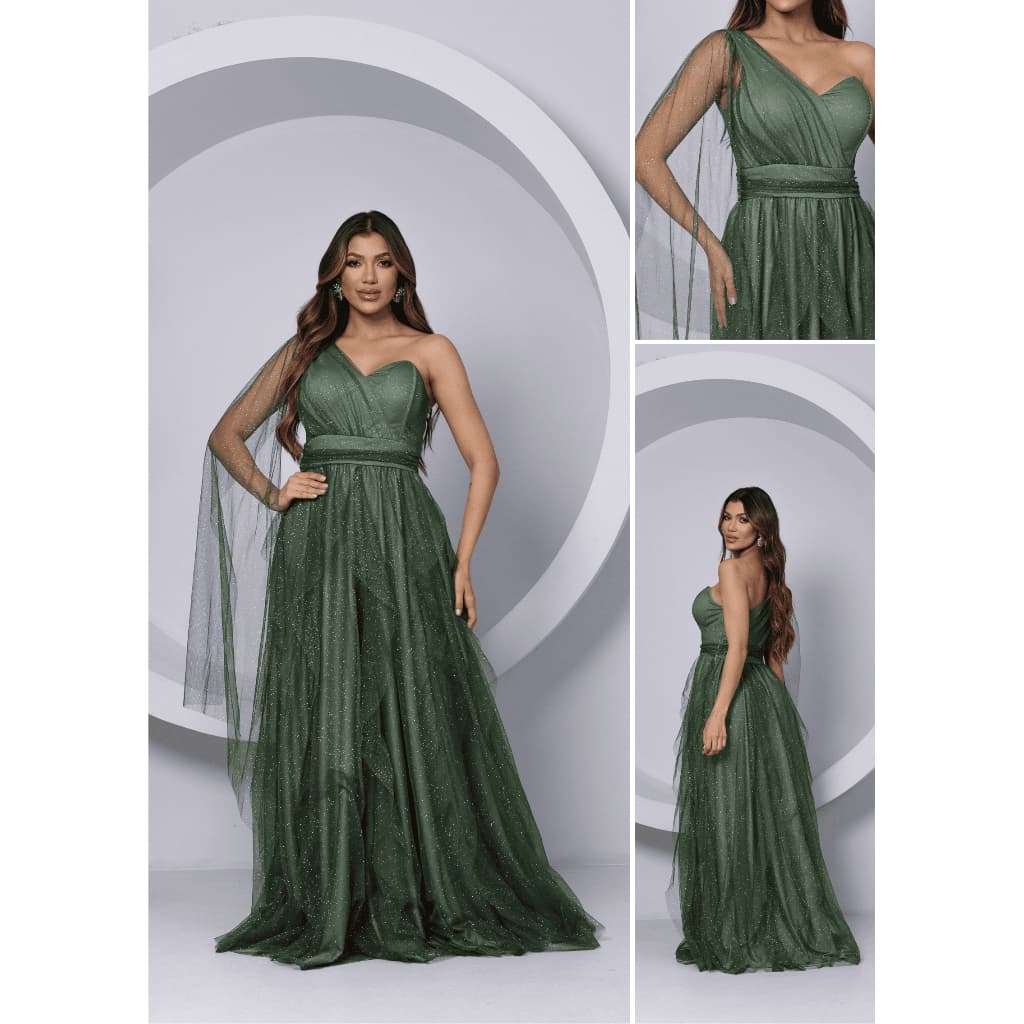 Vestido  Manga Nula Longo de Festa con brilho Elegante Para Madrinhas Casamento em geral