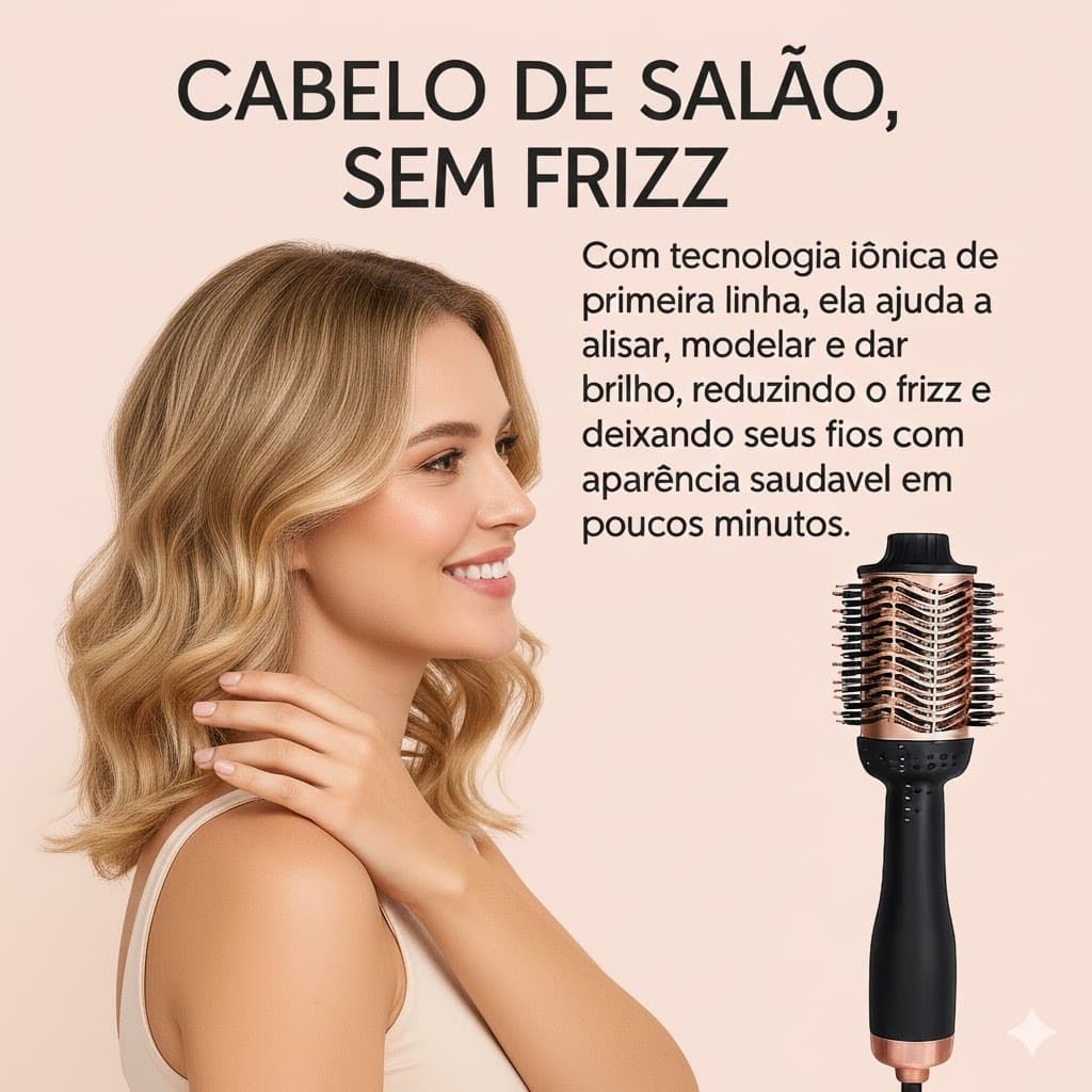 Escova Secadora Profissional modeladora Alisadora 1300W Bivolt Seca Modela Iônica Anti Frizz Cabelo