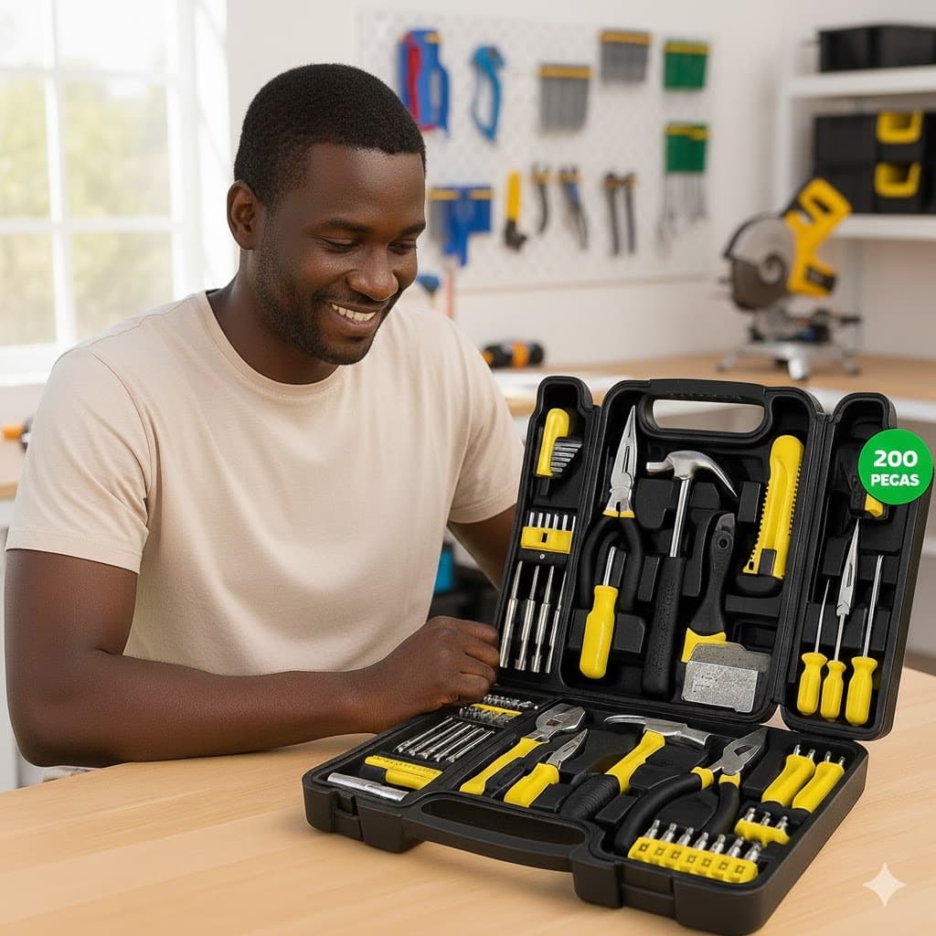 Kit Jogo Ferramentas Completo 200 Peças Maleta, Resistente e Ideal  Reparo Doméstico ou Profissional