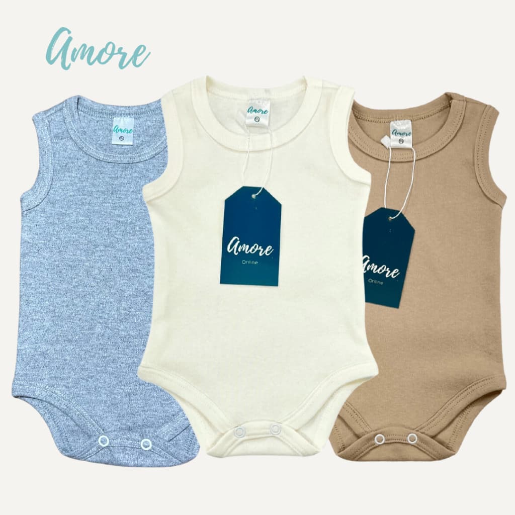 Roupa de Bebê Body Regata Kit com 3 Amore Verão Calor Neutro Fresquinho Menina Menino 100% Algodão
