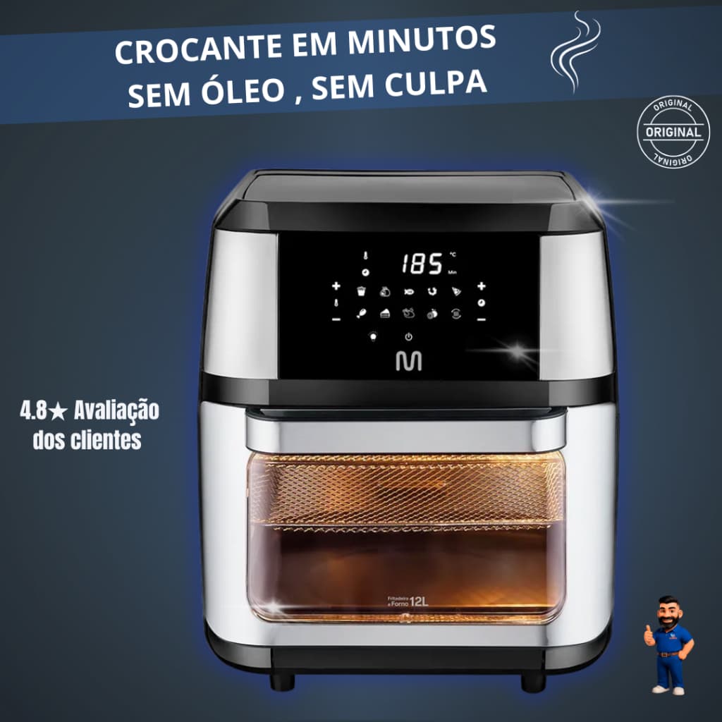 Fritadeira Air Fryer Forno 12L 1700W Preta Multi GO226 Sem Óleo Grill