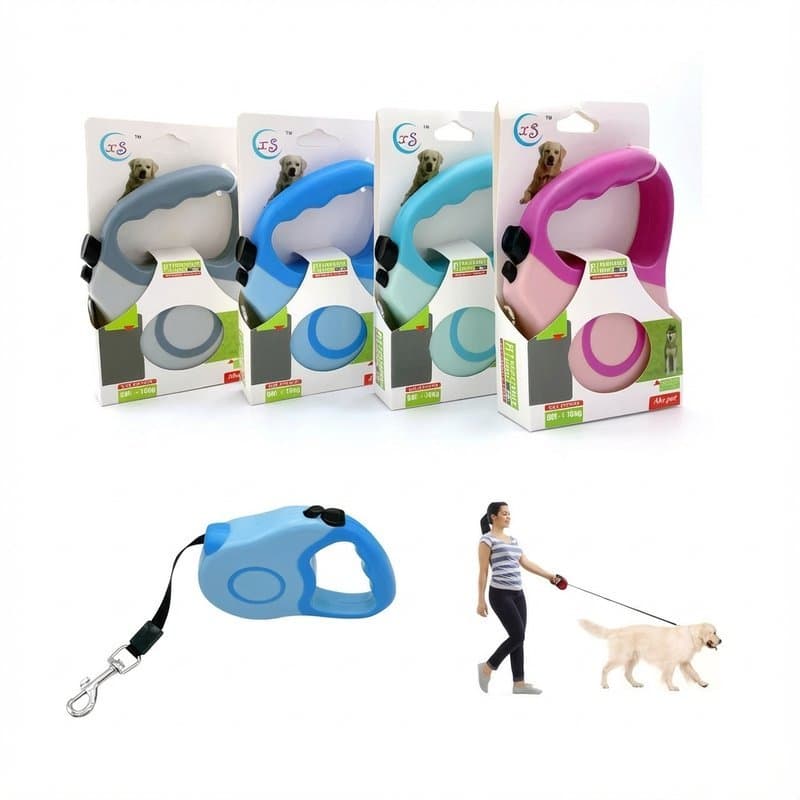 Guia Retrátil Automática Para Cachorros Passeio Plástico Resistente 4 Cores Disponíveis