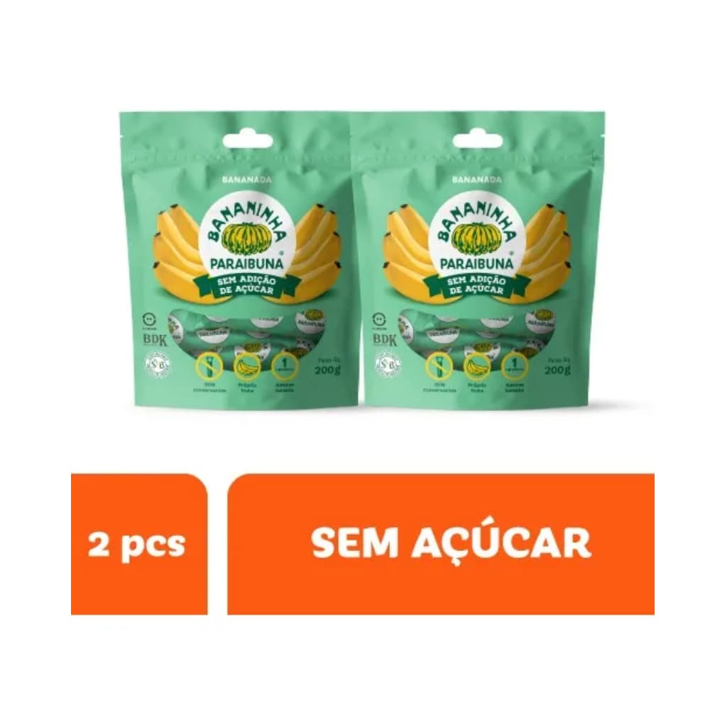 Kit 2 Sacos Bananinha Paraibuna 400g Sem Açúcar – Doce de Banana Saudável e Natural