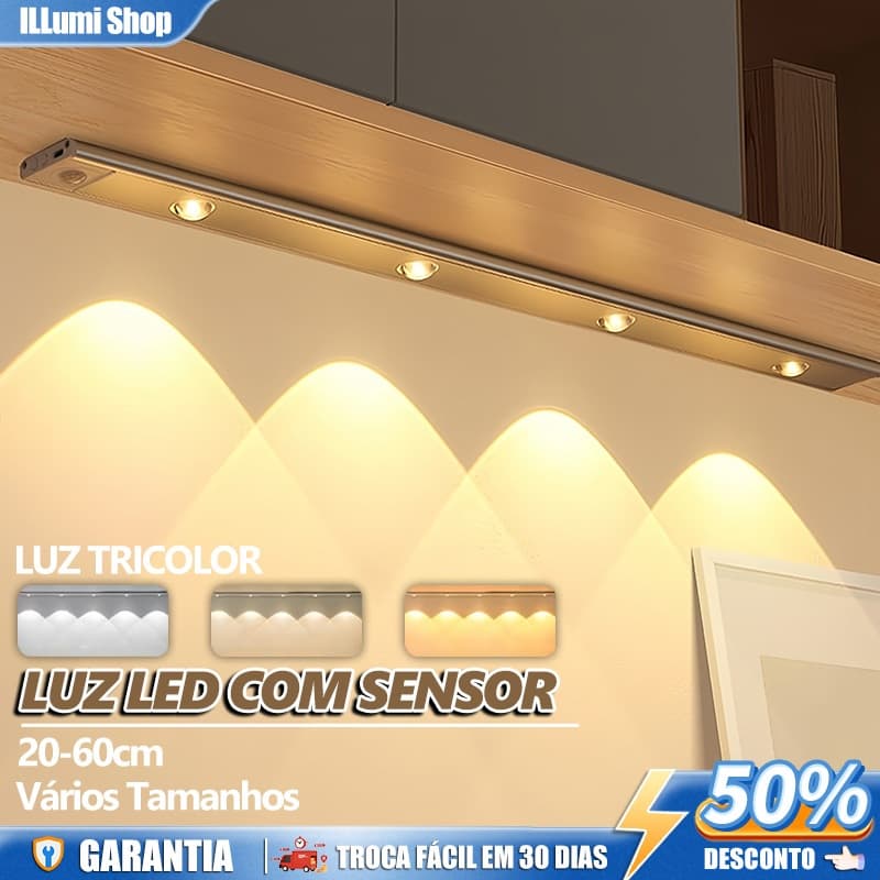 Smart Luminária LED 60cm,3 Cores Reguláveis,Lâmpada Sensor De Movimento,USB Recarregável para Cozinha Closet Quarto
