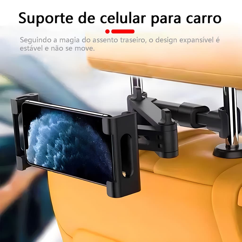 Suporte para Celular Tablet Carro Ajustável 360° Dobrável Extensível no Encosto do Banco Dianteiro