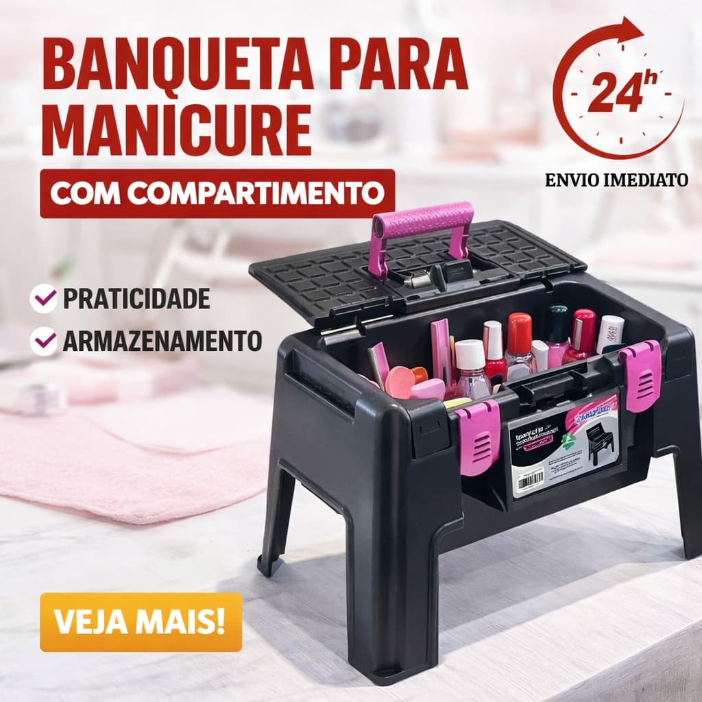 Banqueta Multiuso Com Compartimento Para Manicure Ferramentas Brinquedos Banqueta