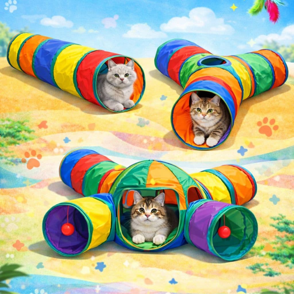 Túnel para Gatos Labirinto Dobrável Colorido | Brinquedo Interativo Antiestresse para Pets