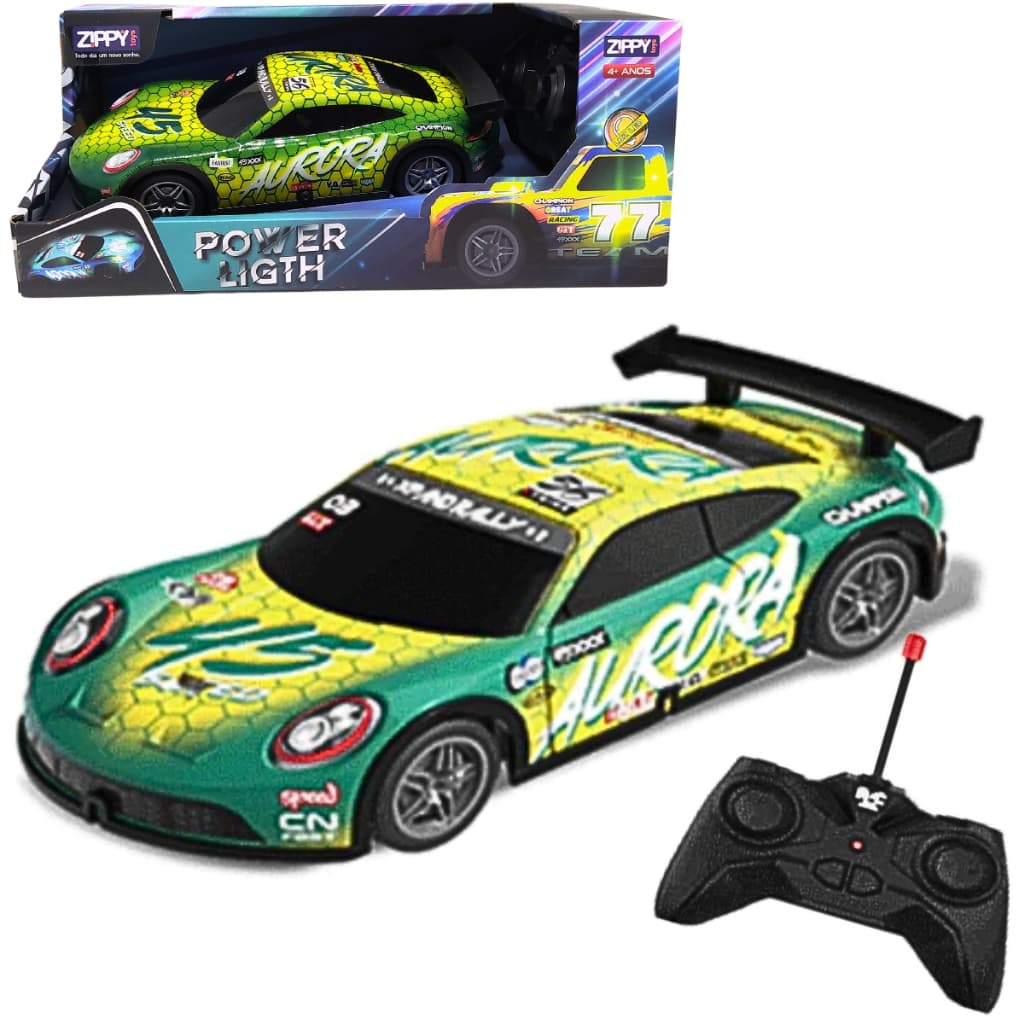 Carrinho de Controle Remoto Carro Verde Com Luz de Led 1:24 Power Light 7 Zippy Toys