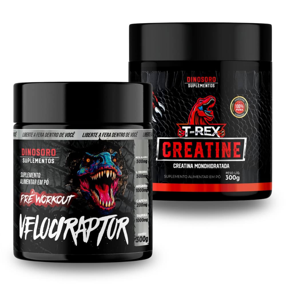Kit Creatina 300g + Pré-treino 300g Sabor Energético Dinosoro Suplementos