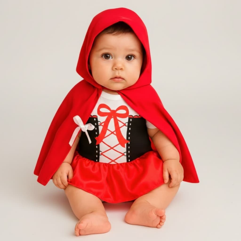 Body Bebê Fantasia Chapeuzinho Vermelho + Capa Mesversario Temático Para Menina Festa Fantasia Halloween