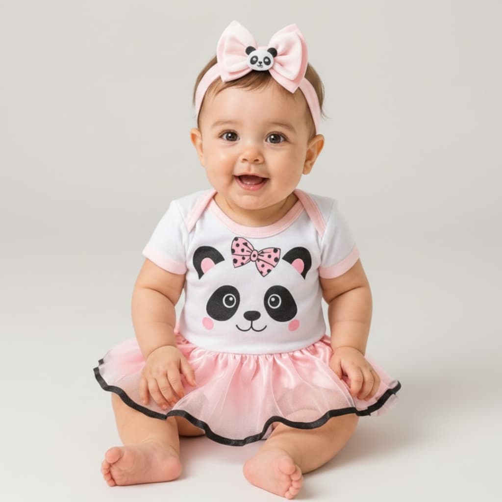 Body Bebe Menina Temático Mêsversario Bichinhos Pandinha - 100% Algodão