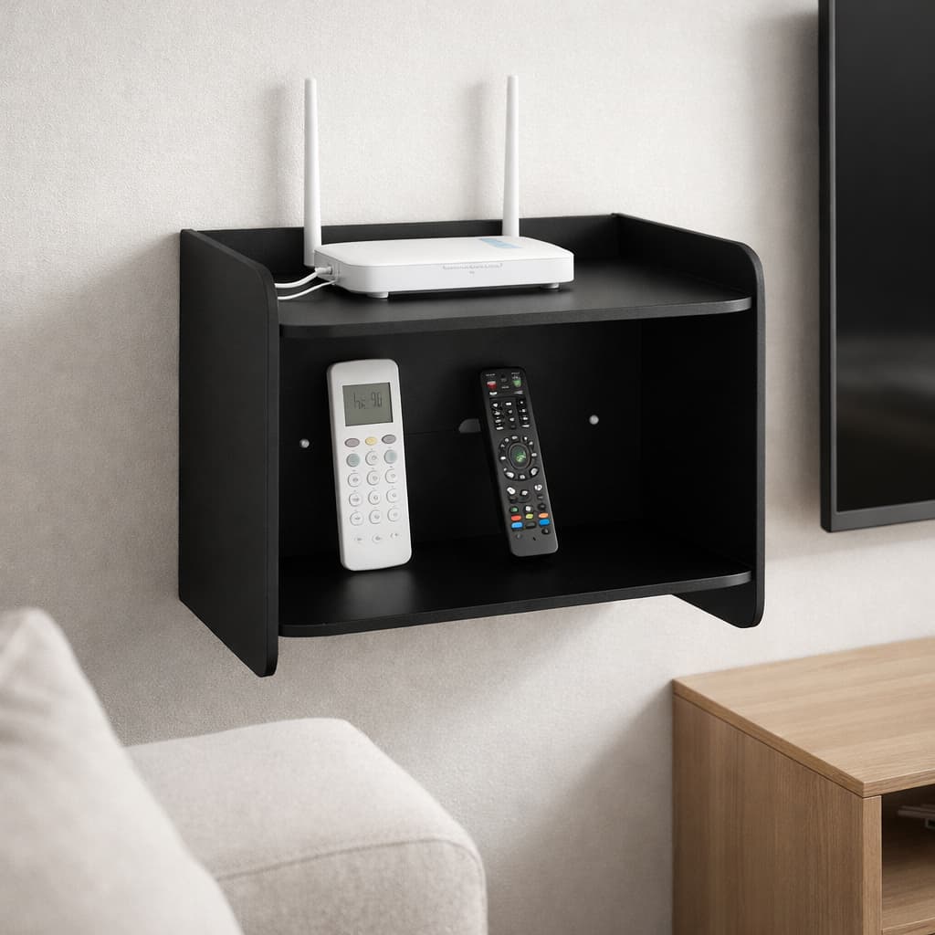 Suporte de Parede para Roteador Wi-Fi e Controles MDF Organizador Decorativo