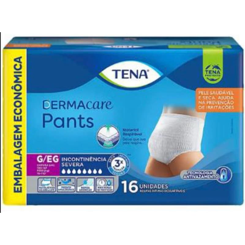 Fralda Calça Geriátrica Unissex Tena Pants DermaCare G/EG 16 un, Roupa Íntima Tena Pants Ultra Dermacare G/Eg 16 Un