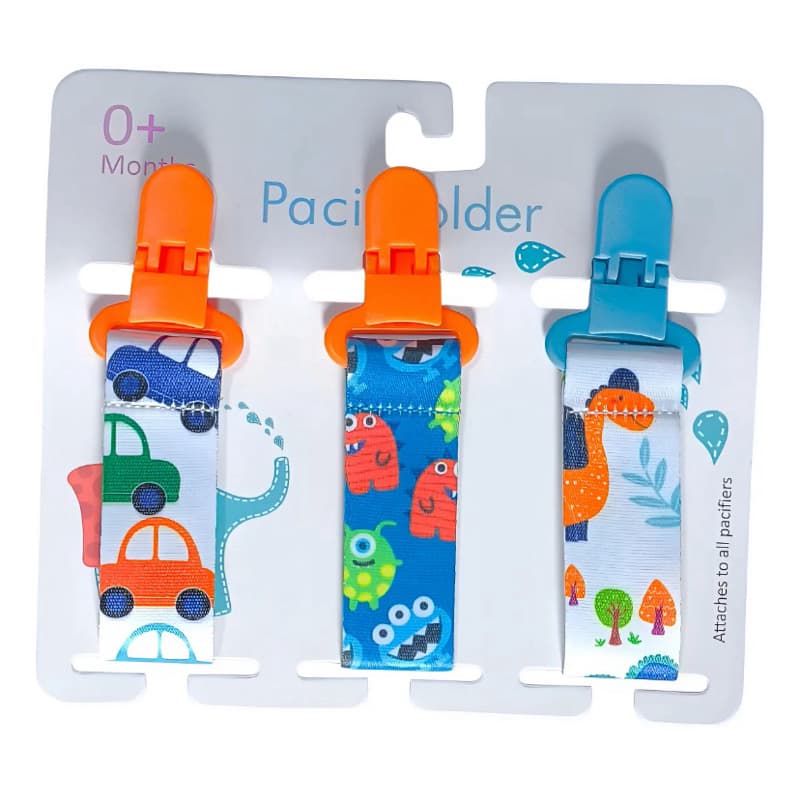 Kit 3 Prendedores de Chupeta Universal Baby - Clip Anti-Perda Lavável Estampas Variadas (Menino/Menina/Neutro)