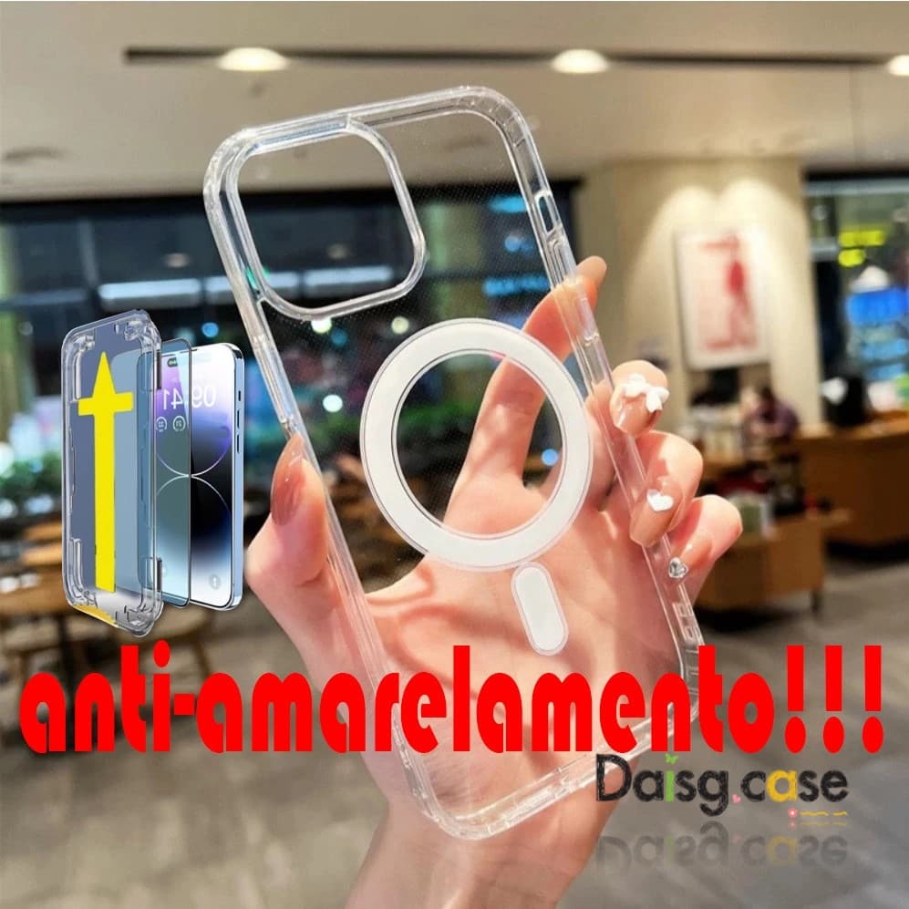 Capa magsafe Transparente Magnética  Para IPhone XR 11/12/13/14/15/16/17Pro Max X Kit capinha e película HD celular