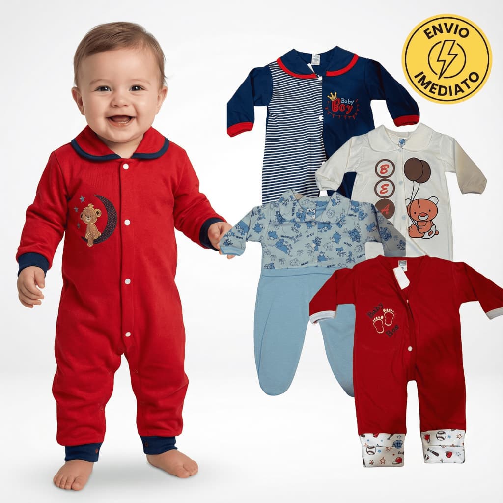 Kit 3 Macacão Menino Bebê Estampado Algodão Vira Pé Reversível Inverno Confortável Enxoval Macio