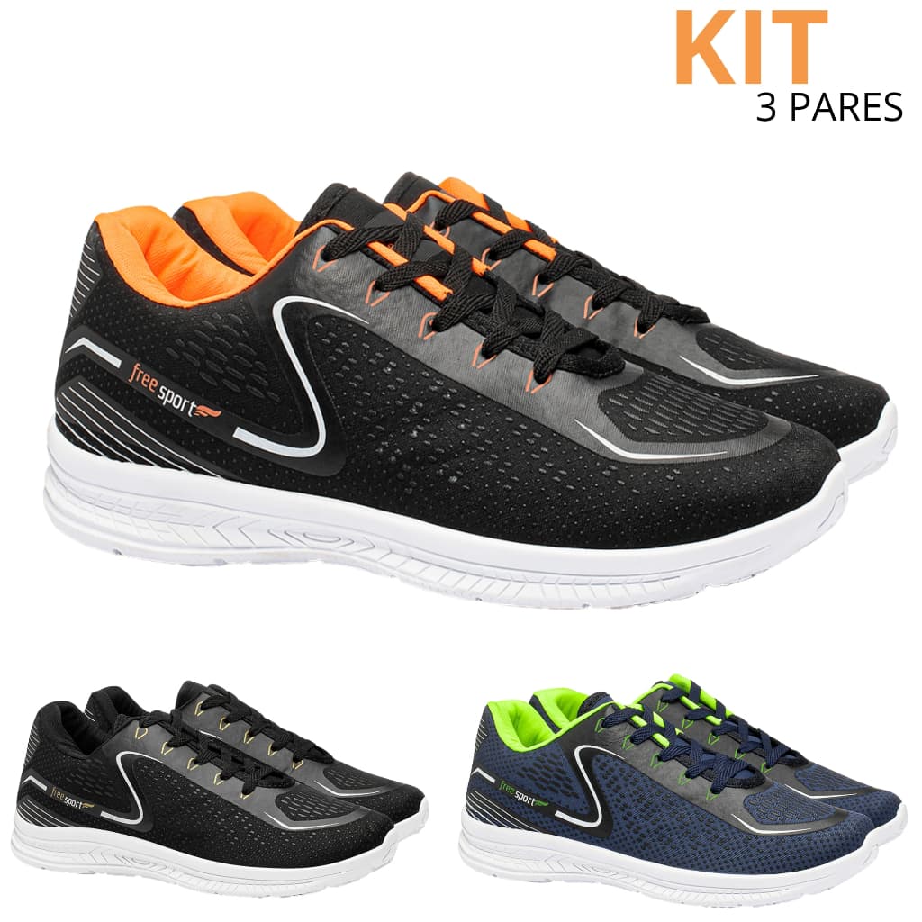 Combo 1 e 3 Pares Tênis Masculino Corrida Esportivo Confortável