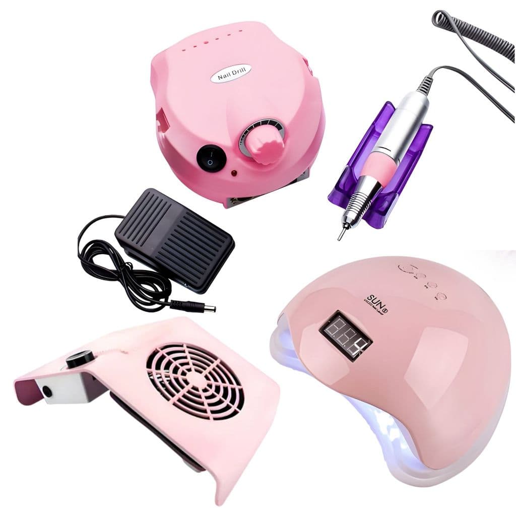 Kit Completo Unhas em Gel Profissional – Cabine Sun 5 LED UV 48W + Porquinho Lixadeira + Aspirador de Pó 40W Bivo