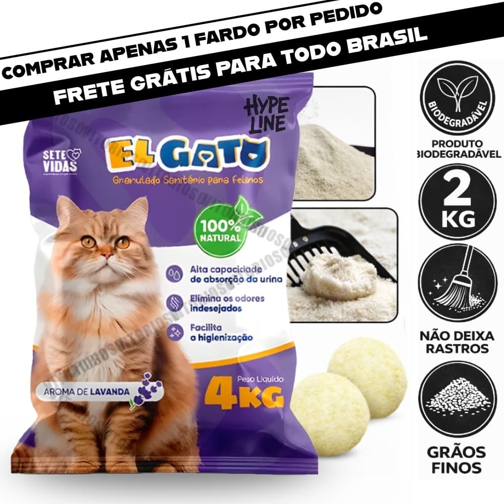 Kit 5 Areia de Gato Pacotes de Areia Sanitária Antiodor Tira Cheiro Gatos Lavanda 100% Natural