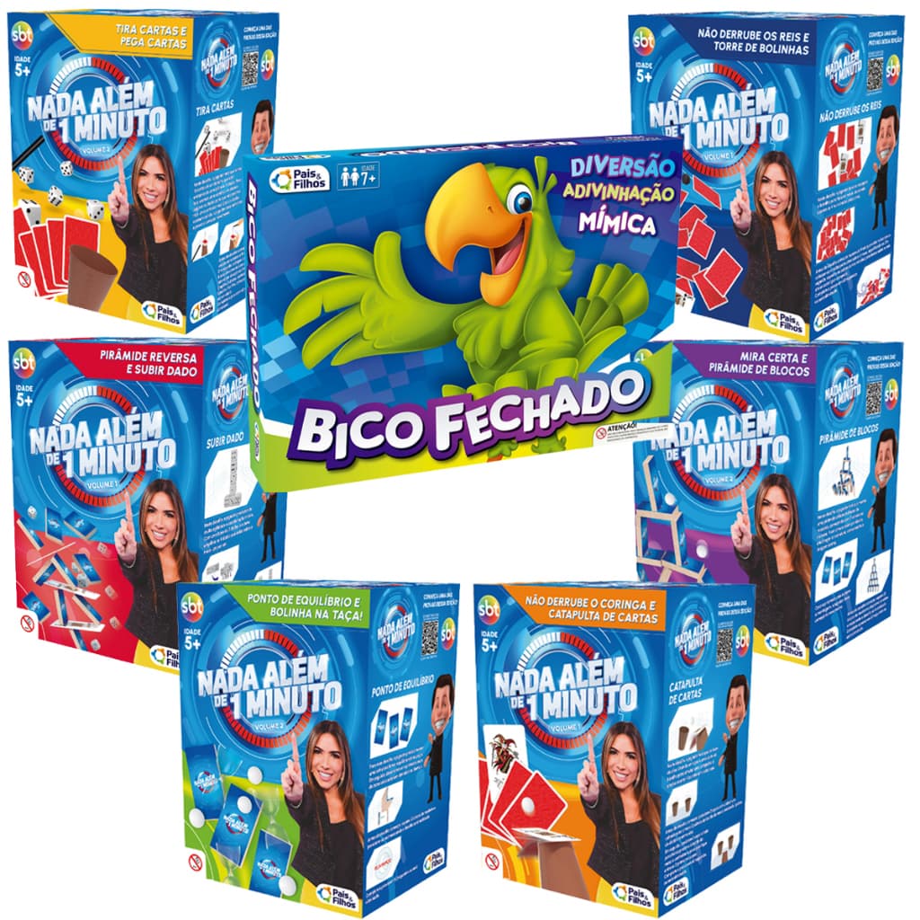 Jogos Nada Alem de 1 Minuto Kit Completo + Jogo de Mimicas Diversão para toda a família - Pais e Filhos