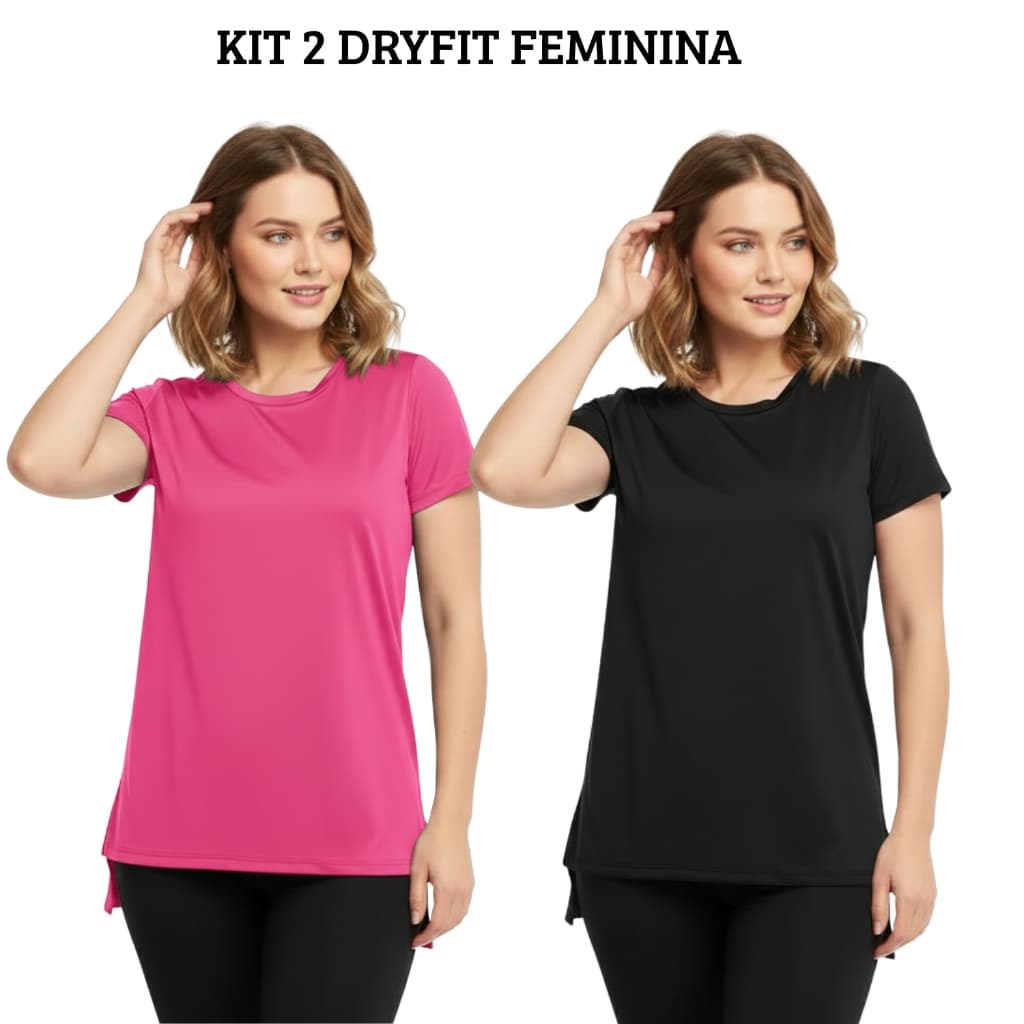 Kit 2 Blusas Feminina Academia Dry Fit Caminhada Poliester Musculação Treino Camiseta Tapa Bumbum
