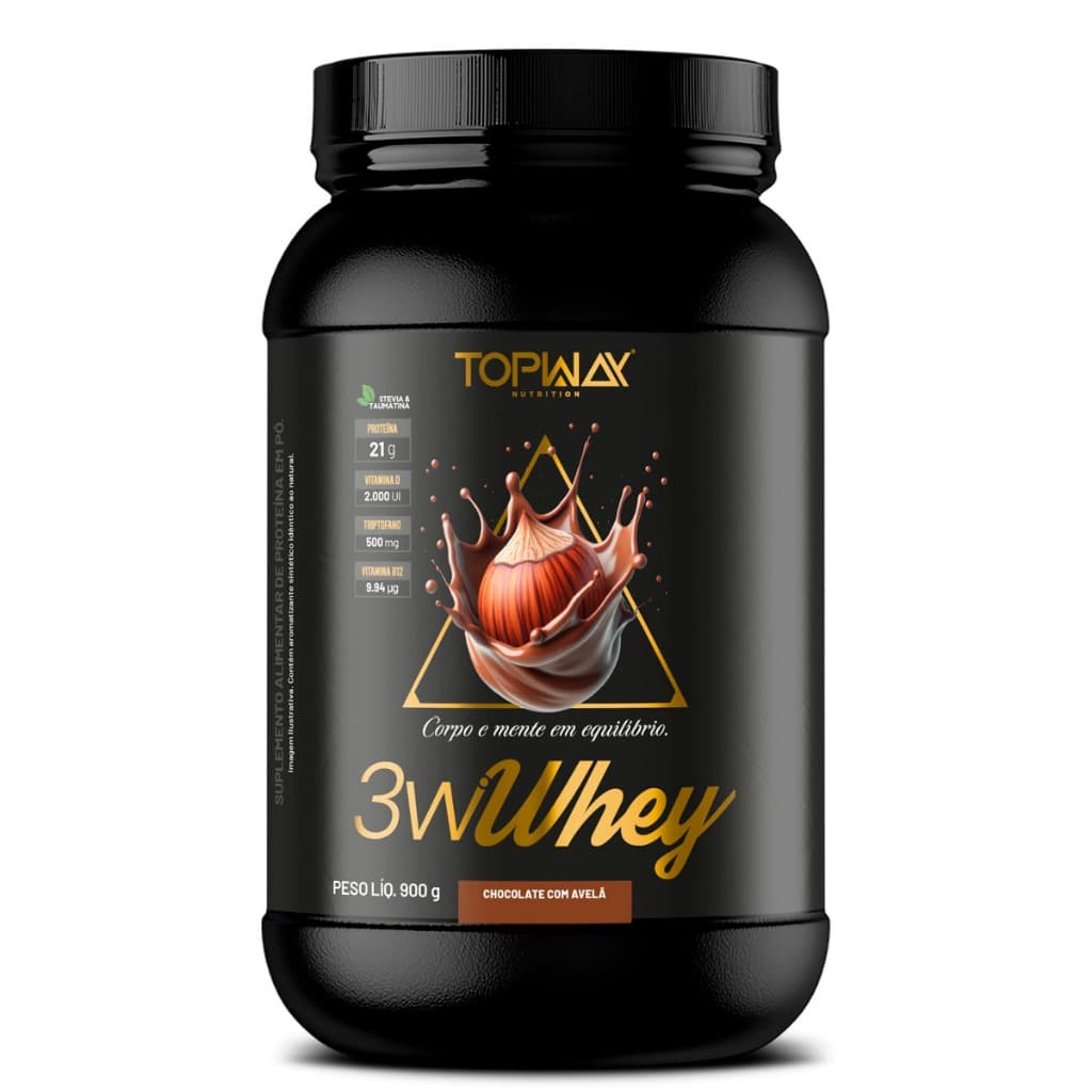 Whey protein gold 3w topway 900g sabor avelã com chocolate concentrado isolado e hidrolisado menos carbo