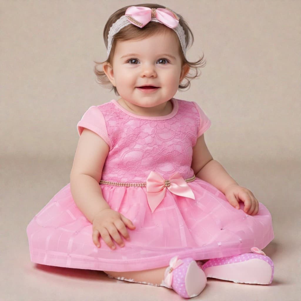 Vestido de Bebe Luxo Rn A 6 Meses Baby Kit 5 Pç Menina Laço Verao Presente Enxoval Batizado Chá Bebê