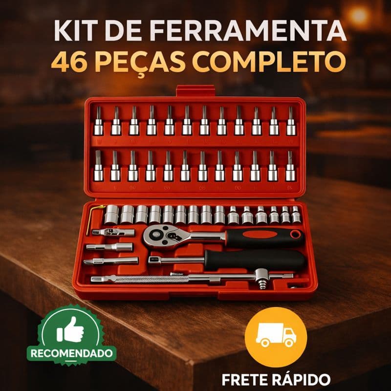 Kit de Ferramentas com 46 Peças Completo, Compacto e Versátil para Reparos Automotivos e Domésticos