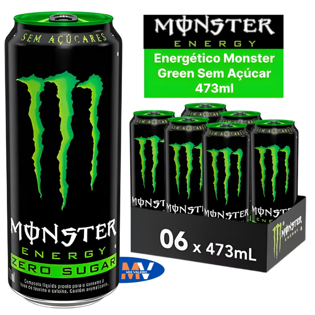 Energético Monster Zero Açúcar 473 ml| Fardo 6un Energia Imediata, Casa Academia Estudo Trabalho e Zero Caloriass