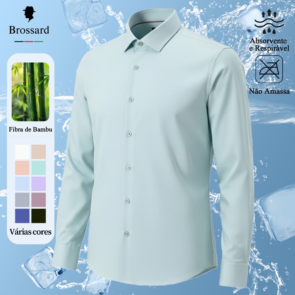 Camisa Social Masculina Slim fit Luxo Não Amassa -Blusa Premium Elegante Fibra de Bambu Natural