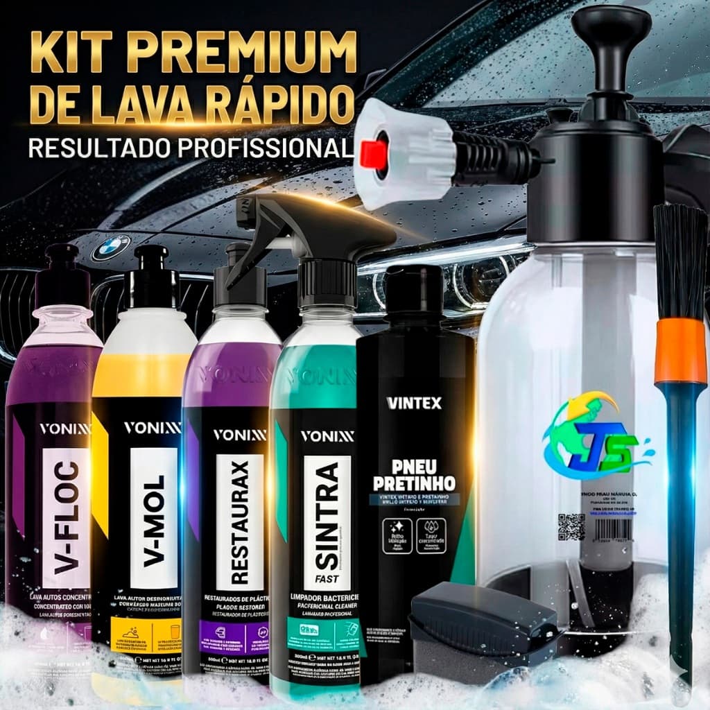 Kit Completo Lavar Carro Rápido Pulverizador 2l Profissional V-Floc V-Mol Restaurax Sintra Pneu pretinho Pulverizador