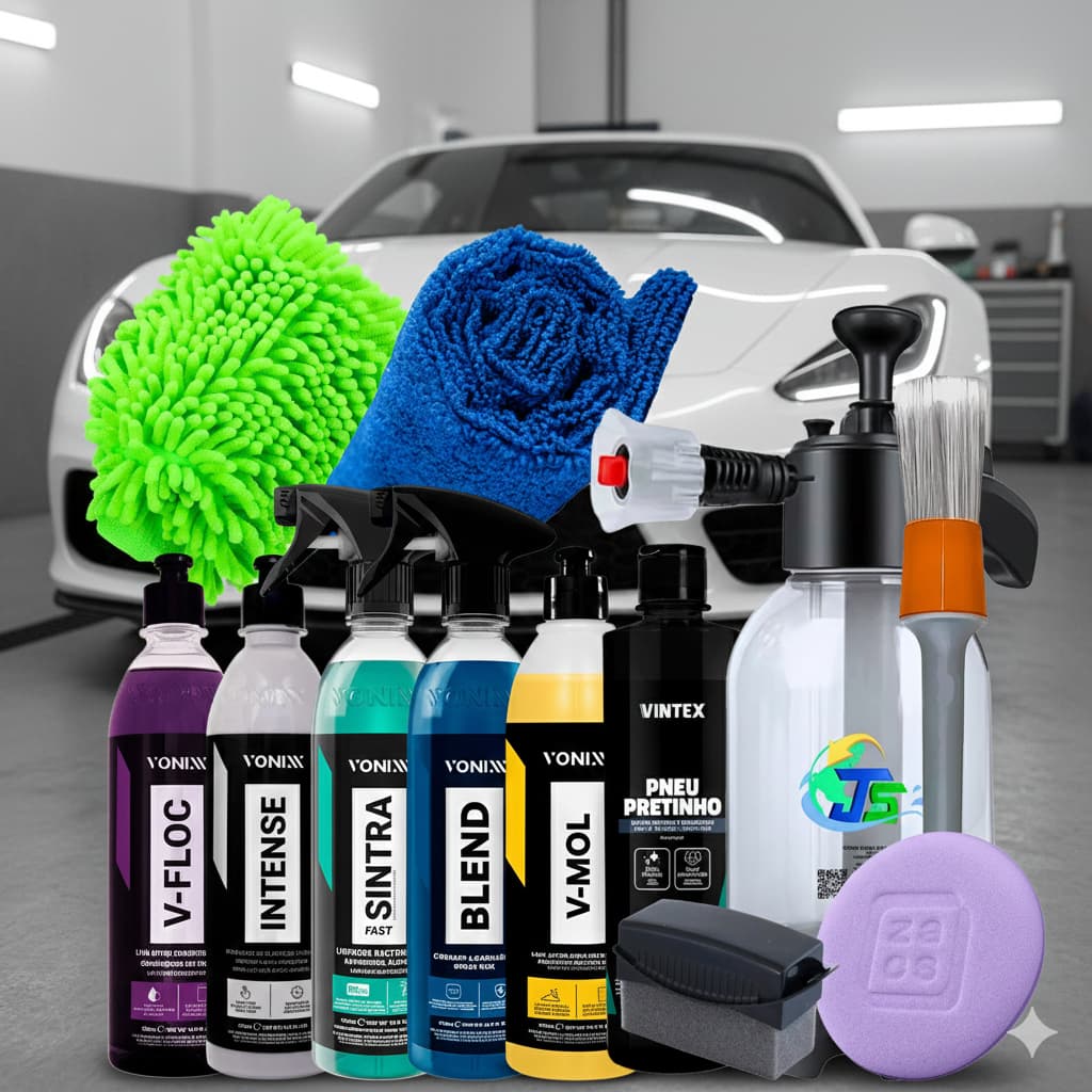 Kit Completo Lavar Carro Rapido Cera Pulverizador 2l Brilho V-Floc V-Mol Intense Cera Blend Sintra Pulverizador