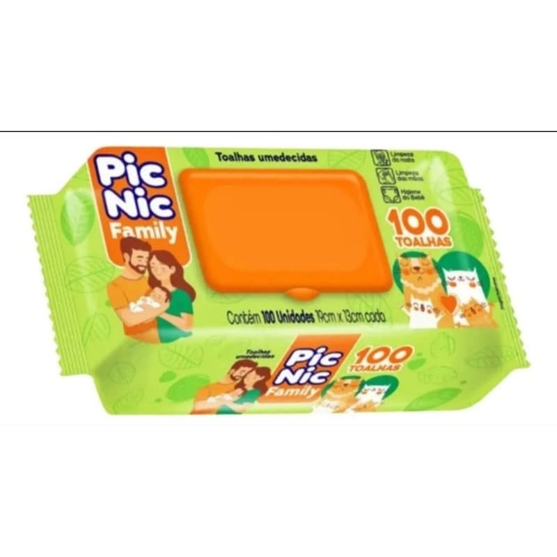 Kit 200 Lenços Umedecidos Pic Nic Family com Aloe Vera – Limpeza Suave