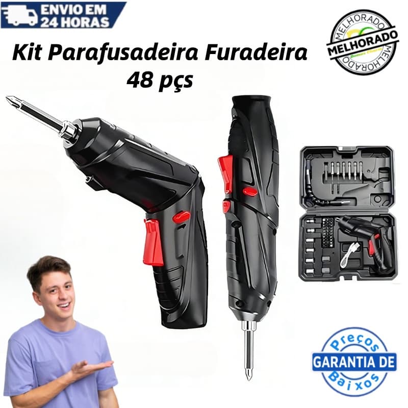 Kit Parafusadeira Elétrica/Furadeira 48 Pçs À Bateria Sem Fio Carregador Usb Portátil Leve
