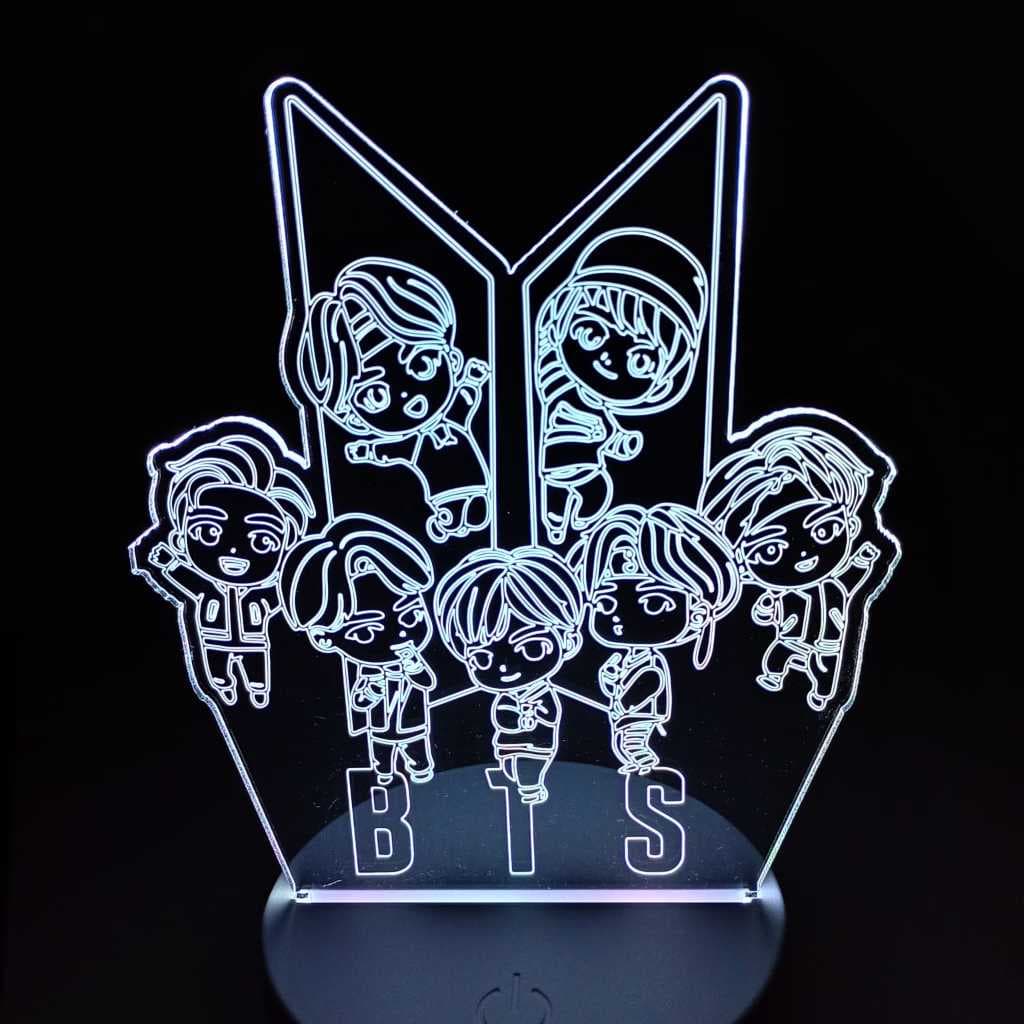 Abajur Luminária Kpop BTS Figure kpop K-POP logo Logotipo fã cute grupo chibi Led 3D a Ac0275 Presente Luz Noturna banda