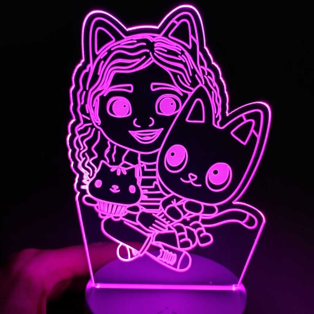 Abajur Luminária A Casa da Gabby e Pandy Paws Led 3D de Mesa Ac0304 Presente Criativo Luz Noturna Decoração meninas Gaby