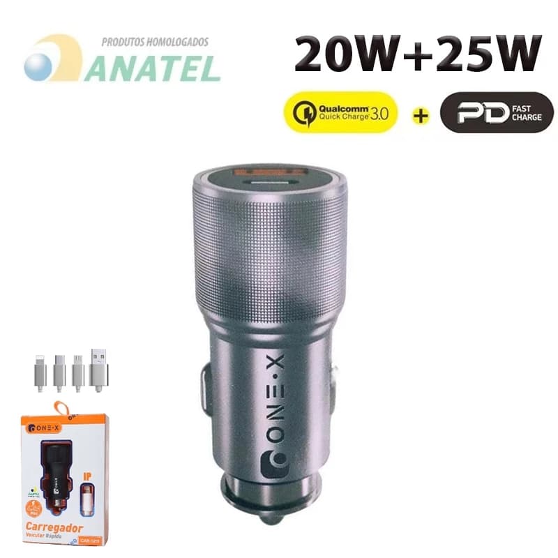 Carregador Veicular turbo TIPO C +USB 50W /USB+USB 4,8A Carregamento rápido/Universal ONEX Original Estável seguro