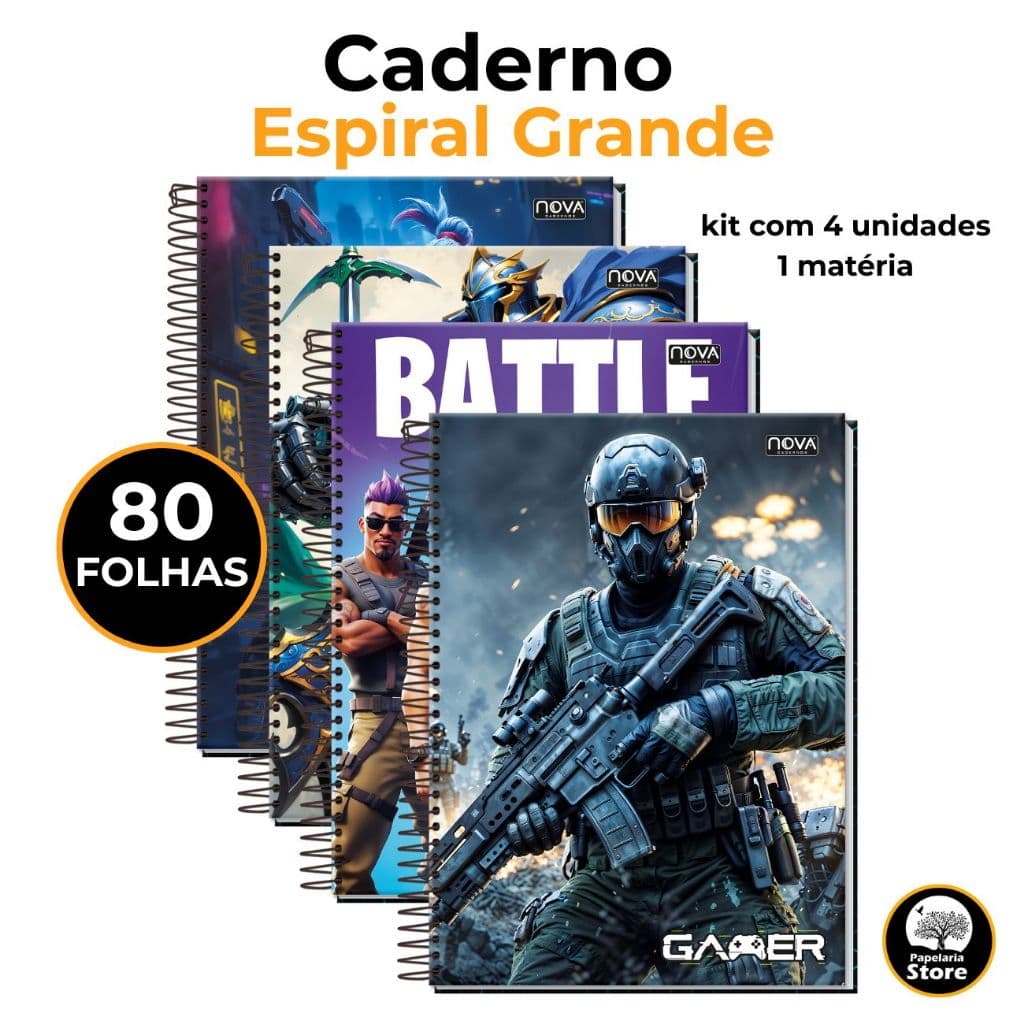 Caderno 1 Matéria Gamer Grande A4 80 Folhas Escolar Juvenil