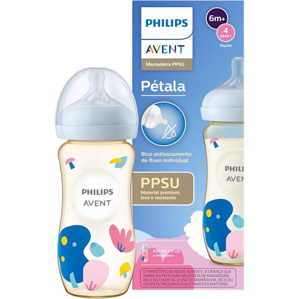 Mamadeira Philips Avent Pétala PPSU 330ml Tipo Vidro Bico Nº4 6m+ Antivazamento