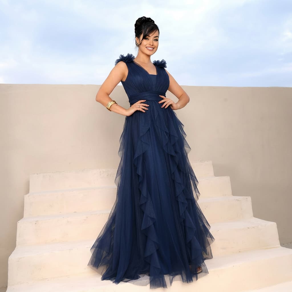Vestido Longo de Festa Elegante em Tule modelo camadas  Madrinha, Casamento, Formatura, Várias Cores
