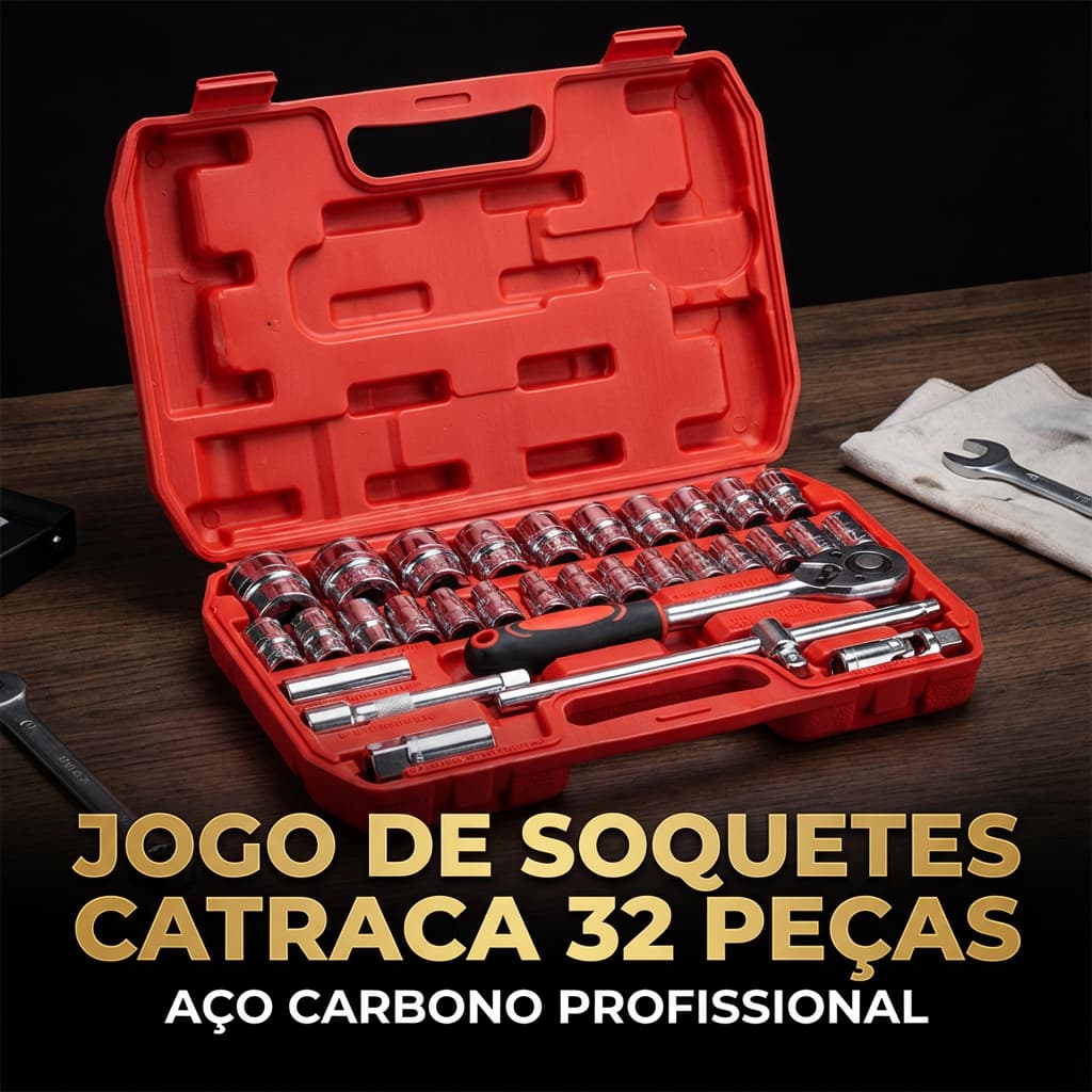 Jogo Soquete Catraca 1/2" 32 Peças W-232 Western Aço Cromado Maleta Mecânico Automotivo Profissional