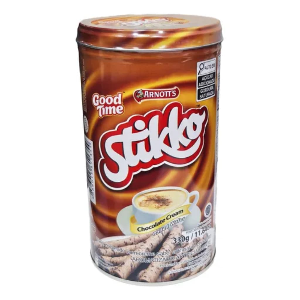 Lata Wafer em Tubinho Stikko Arnotts Sabor Chocolate 330g Importado – Gourmet Crocante Premium