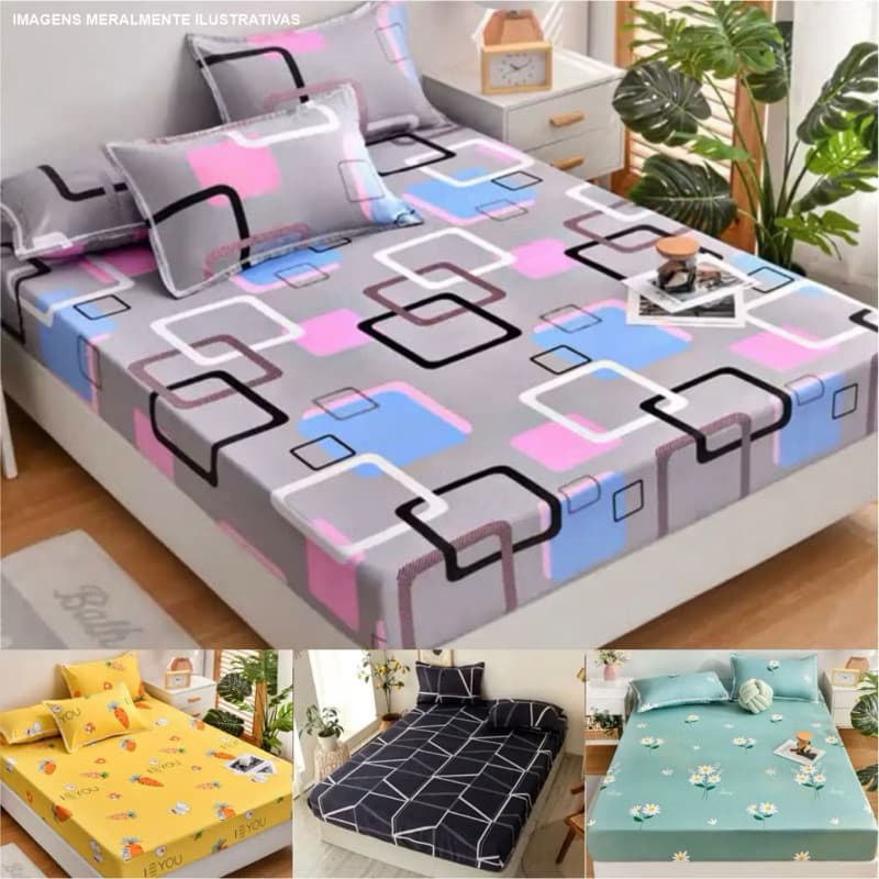 Jogo De Lençol Premium  Cama Casal Queen Solteiro Estampado Com Elástico