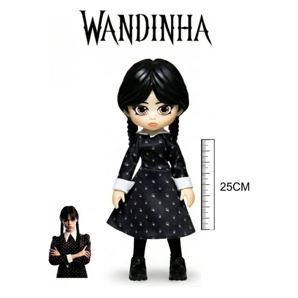 Boneca Mini Wandinha 25cm Baby Brink Vandinha Articulada