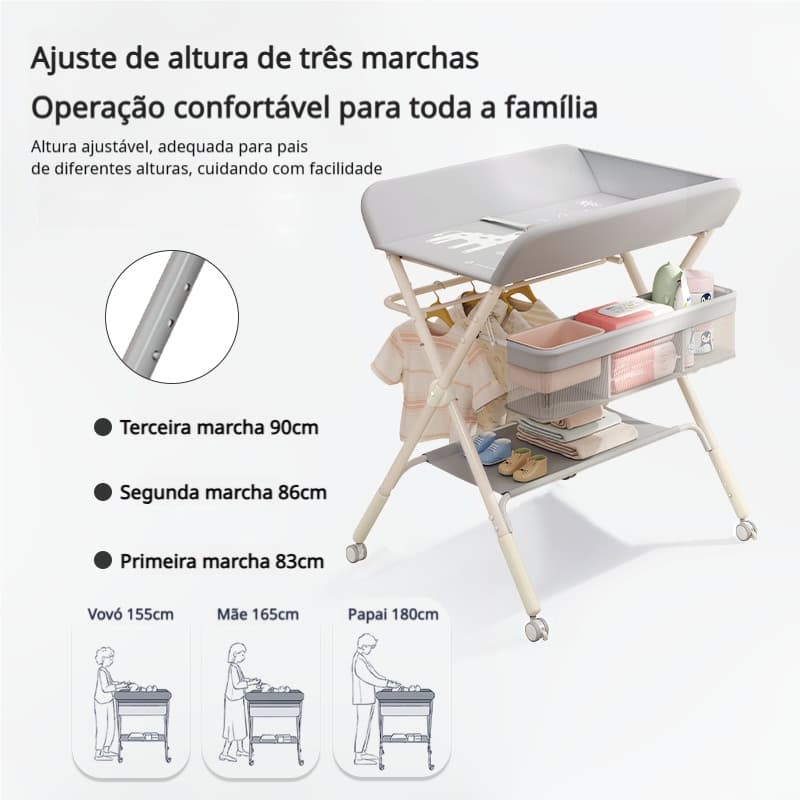 Mesa para Fraldas Multifuncional Abatível com Massagem e Toque, Ideal para Cuidados com Recém-Nascidos P17