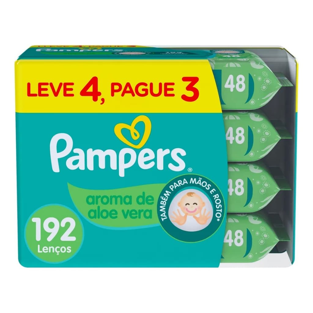 Lenços Umedecidos Pampers Aloe Vera 192 Unidades Limpeza Suave Original