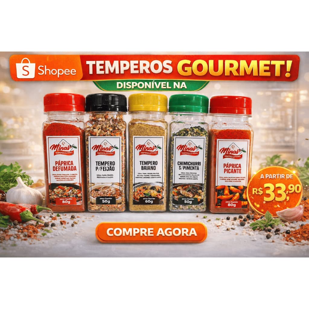 Kit 5 Temperos Gourmet – Páprica Defumada, Páprica Picante, Chimichurri, Tempero Baiano e Feijão | Sabores Especiais